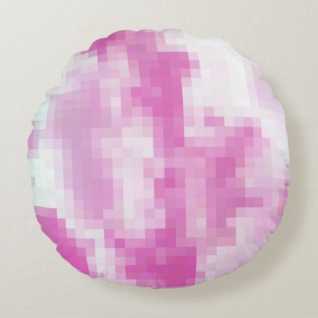 Pink Pixelated Round Throw Pillow (Front)