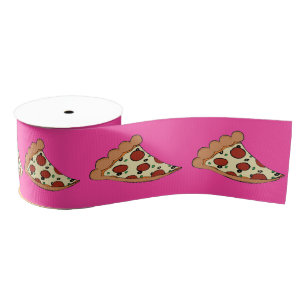 Pink pizza slices tiled ribbon grosgrain ribbon