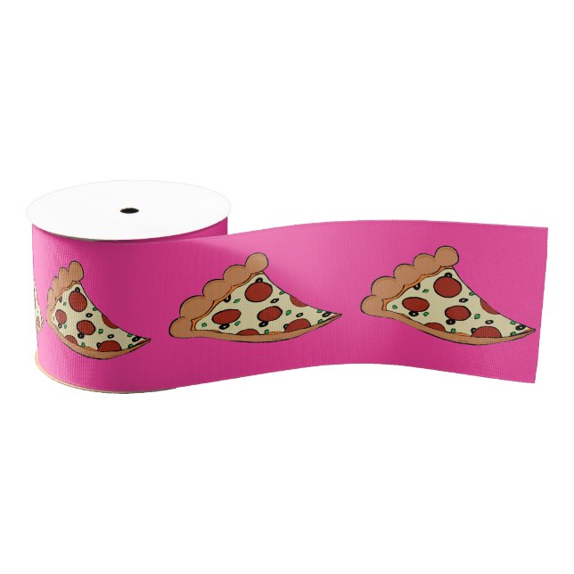 Pink pizza slices tiled ribbon grosgrain ribbon (Spool)