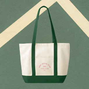 Pink PKBL Social Club Crest Pickleball Green Trim Tote Bag