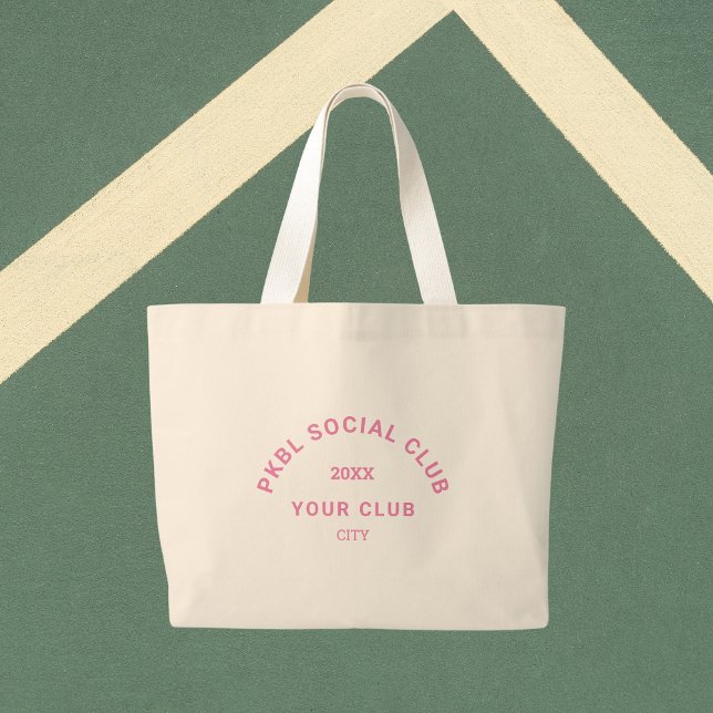 Pink PKBL Social Club Crest Pickleball Large Tote Bag (Creator Uploaded)