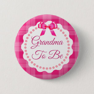 Pink Plaid and Bow  Grandma to be Button