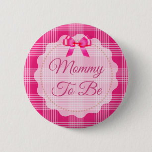 Pink Plaid and Bow  Mummy to be Button