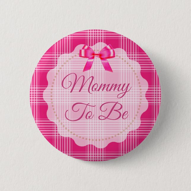 Pink Plaid and Bow  Mummy to be Button (Front)