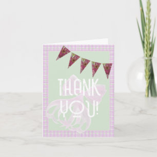 Pink plaid and floral bunting Thank You Note Card