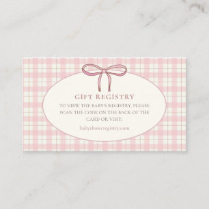 Pink Plaid Baby Girl Gift Registry  Enclosure Card