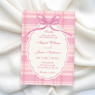 Pink plaid bow invitation