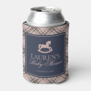 Pink Plaid Classic Rocking Horse Baby Shower Favou Can Cooler
