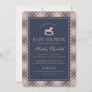 Pink Plaid Classic Rocking Horse Baby Shower Invitation