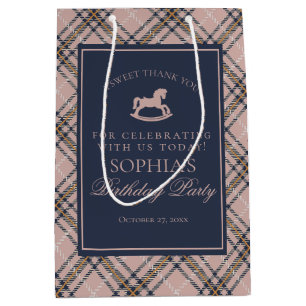 Pink Plaid Classic Rocking Horse Birthday Favor Medium Gift Bag