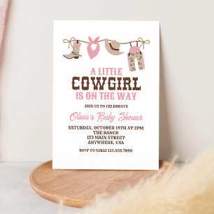 Pink Plaid Cowgirl Western Baby Shower Invitation