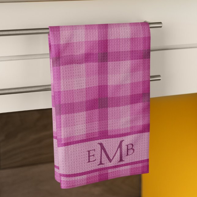 Pink Plaid Custom Monogram Initials Ladies Tea Towel (Creator Uploaded)