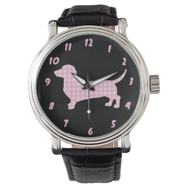Pink Plaid Dachshund Wiener Dog Watch (Front)