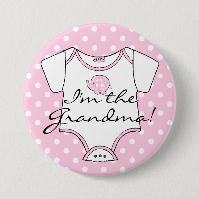Pink Plaid Elephant Polka Dots I'm The Grandma 7.5 Cm Round Badge (Front)