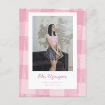 Pink Plaid Grad Flat Graduation Announcement