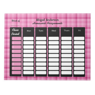 Pink Plaid Homework Assignment Notepad