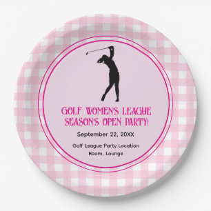 Pink Plaid Ladies Golf League Paper Plate