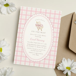 Pink Plaid, Little Chick Girl, Baby Shower Invitation