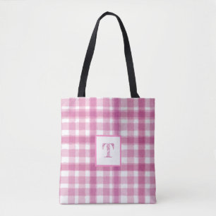 Pink Plaid Monogram Custom Tote Bag