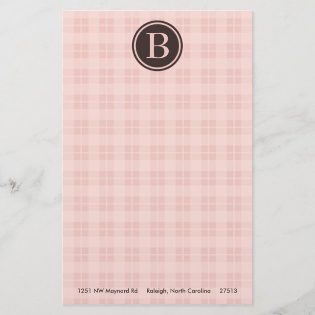 Pink Plaid Monogram Stationary Stationery (Front)