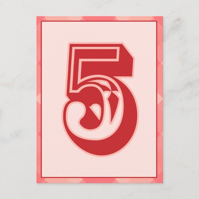 Pink Plaid Number "5" Typography Banner Card (Front)