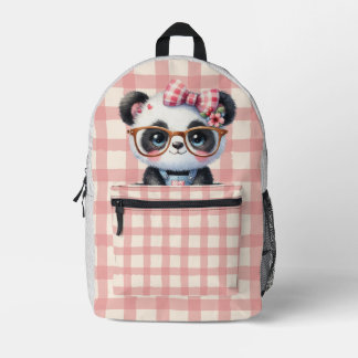 Pink Plaid Panda Backpack