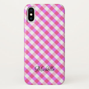 Pink Plaid Pattern custom name phone cases