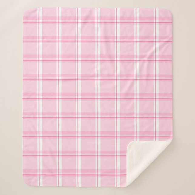 Pink Plaid Pattern Sherpa Blanket (Front)