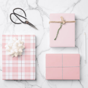 Pink Plaid Pattern with Matching Shades of Pink Wrapping Paper Sheet