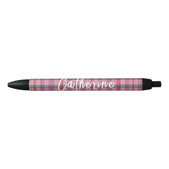 Pink Plaid Personalised Pen | One Owl Artist (Front)
