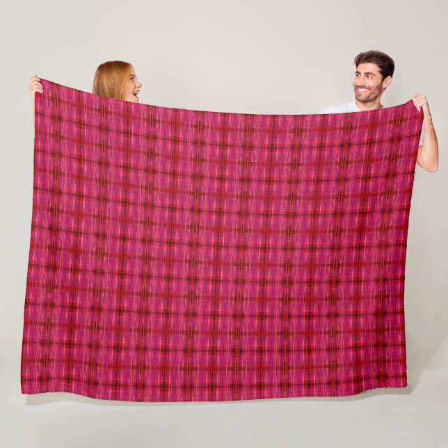 Pink Plaid Pixels Large Fleece Blanket (In Situ)