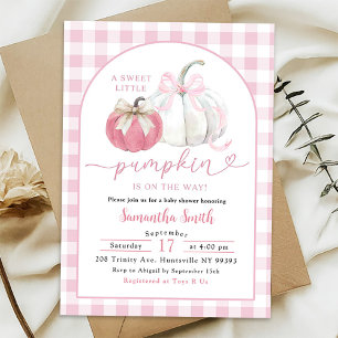 Pink Plaid Preppy Bow Pumpkin Baby Shower Invitation