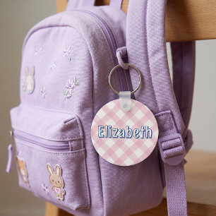 Pink Plaid Preppy Girl Personalised School Bag Tag Key Ring