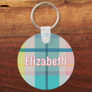 Pink Plaid Preppy Girl Personalised School Bag Tag Key Ring