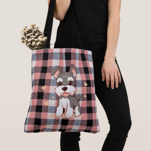 Pink Plaid Puppy Tote Bag