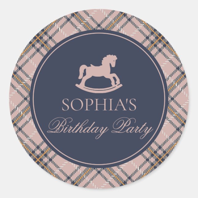 Pink Plaid Rocking Horse Birthday Envelope Seal (Front)
