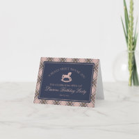 Pink Plaid Rocking Horse Birthday Thank You Card 