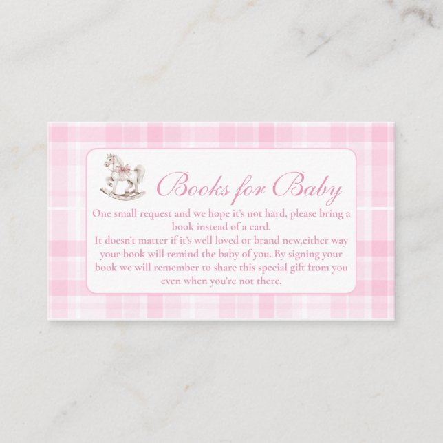 Pink Plaid Rocking Horse Books for Baby  Enclosure Card (Front)
