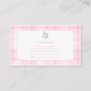 Pink Plaid Rocking Horse Note for Baby Enclosure Card