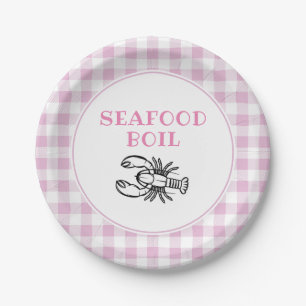Pink Plaid Seafood Boil Party Paper Plate