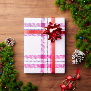 Pink Plaid Simple Modern Christmas  Wrapping Paper