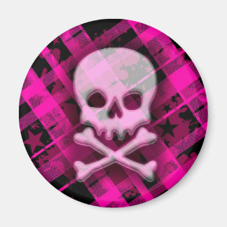 Pink Plaid Skull Magnet