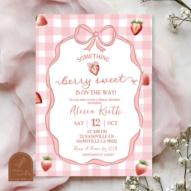 Pink Plaid Strawberry Coquette Berry sweet Invitation (Creator Uploaded)