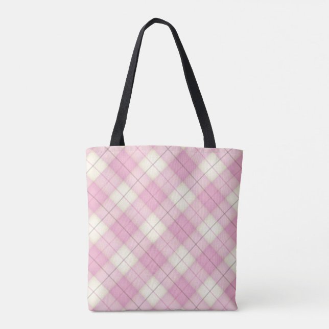 Pink Plaid Tartan Chic Girls Ladies Tote Bag (Back)