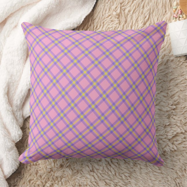 Pink Plaid Tartan Kaleidoscope Cushion (Blanket)