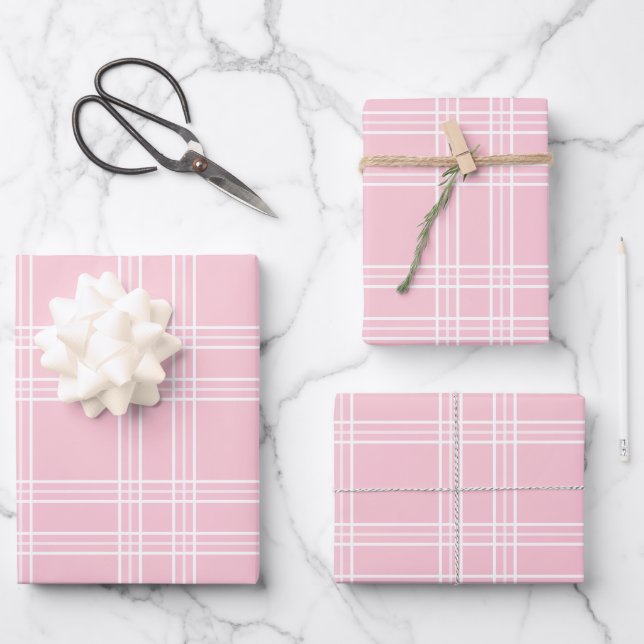 Pink Plaid Tartan Wrapping Paper Sheet (Front)