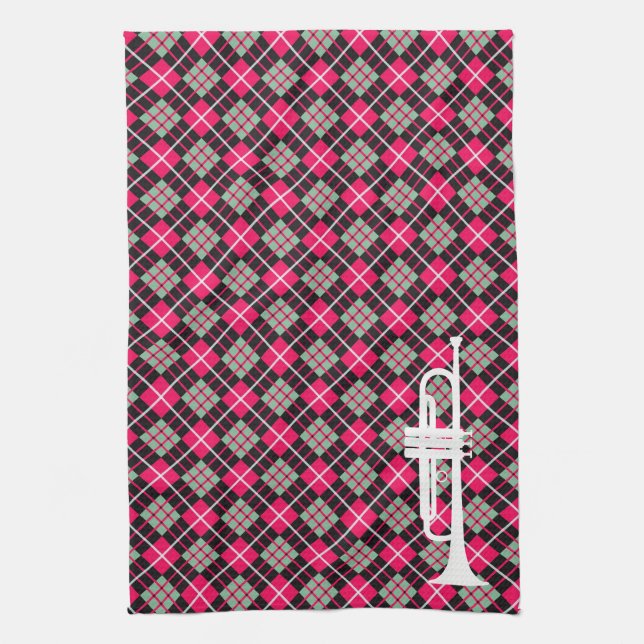 Pink Plaid Trumpet Tea Towel (Vertical)