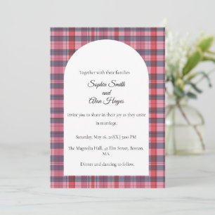 Pink Plaid Wedding Invitation Card