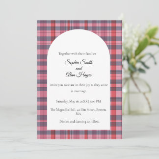 Pink Plaid Wedding Invitation Card
