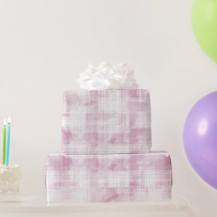 Pink Plaid White Birthday Wrapping Paper